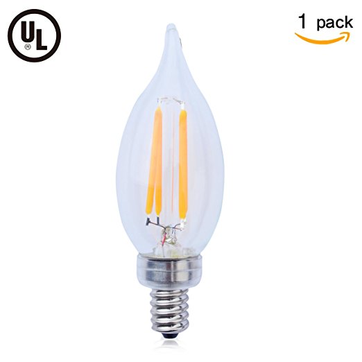 Bomcosy CA10-5W E12 LED Filament Candelabra Bulb,Household Light Bulb Lamp, Bent Tip,50-watt Equivalent,2700K, 600 Luminous, Dimmable, Pack of 1 Units
