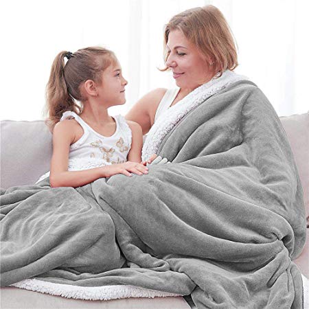 Bonzy Home Sherpa Fleece Blanket, Double-Sided Fleece Blankets Ultra Soft Plush Fuzzy Cozy Warm Bed Throws 60＂x 80＂Twin Size(Light Gray)
