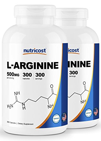 Nutricost L-Arginine 500mg, 300 Capsules (2 Bottles)