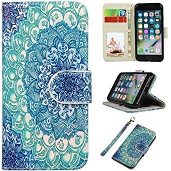 iPhone 7 Case, iPhone 8 Case, UrSpeedtekLive Wallet Case, Premium PU Leather Flip Case Cover with Card Slots & Kickstand for Apple iPhone 7 (2016) / iPhone 8 (2017) -Mandala Flower