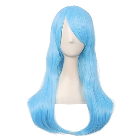 MapofBeauty 24 Inch/60cm Side Bangs Stylish Long Great Wavy Curly Cosplay Party Wig (Sky Blue)