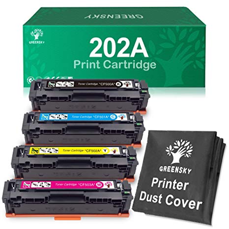 GREENSKY Compatible Toner Cartridge Replacement for HP 202A M281fdw CF500A for HP Laserjet Pro MFP M281fdw M254dw M281cdw M281dw M280nw CF501A CF502A CF503A Printer (4-Pack BCMY   Printer Dust Cover)