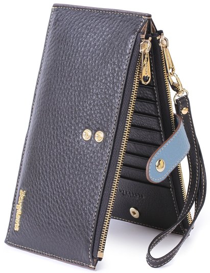 Borgasets RFID Blocking Women's Genuine Leather Zipper Wallet Card Case Purse