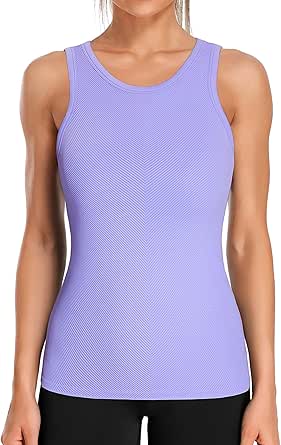 ATTRACO Workout Tank Tops for Women Seamless Full Length Gym Tops Athletic Yoga Top Built in Bra