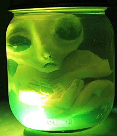 Potomac Banks Roswell Alien Fetus Specimen in 2-3/4" x 2-1/2" Jar Area 51 Extraterrestrial UFO Halloween Prop