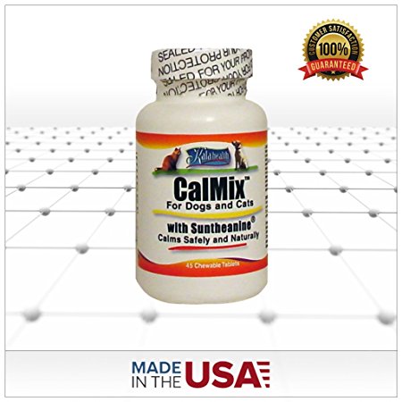 Kala Health - Calmix for Dogs and Cats, 45 Chewable Tablets. Contains L-Theanine (Suntheanine), Valerian Powder, Taurine and other Calming Ingredients- This Natural Supplement Helps Calm Nervous Pets.