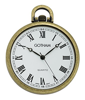 Gotham Men's Antique Gold-Tone Ultra Thin Railroad Open Face Quartz Pocket Watch # GWC15028AR