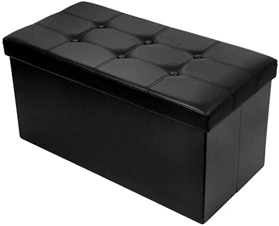 BRIAN & DANY Faux Leather Folding Ottoman Storage Bench, Storage Chest, Perfect Toy and Shoe Chest, Foot Rest, Black, 76 x 38 x 38 cm
