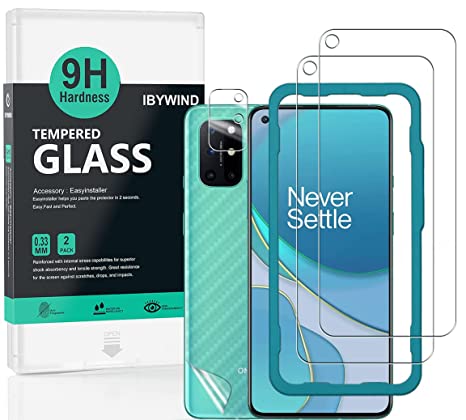 Ibywind Screen Protector for OnePlus 8T [Pack of 2] with Camera Lens Protector,Back Carbon Fiber Skin Protector,Including Easy Install Kit