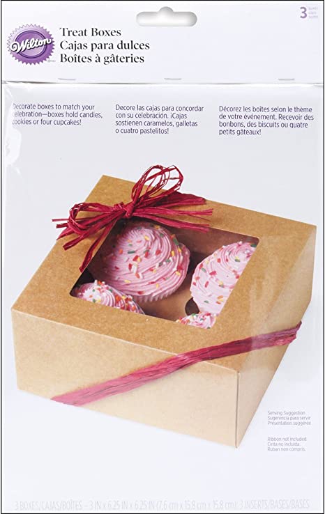 Wilton Kraft 4 Cavity Cupcake Boxes, 3 Count, Cupcake 4-Cavity