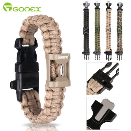 Gonex 550 Paracord Premium Paracord Bracelet Military Survival Parachute Cord with Fire Starter fits approx 8-10 23-26 cm Wrists 4 Color to Choose