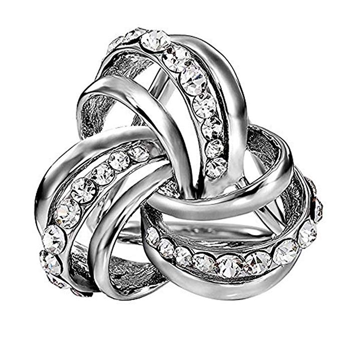 VIEEL Elegant Modern Simple Design Women's Triple-ring Diamante Metallic Silk Scarves Clip Scarf Ring Chiffon Buckle