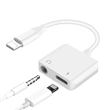 Headphone for iPhone X Adapter Jack 3.5mm AUX Audio& Charger Dongle Earphone Convertor Connector for iPhone 7/Plus 8/8Plus X/XS/XS MAX 2 in 1 Accessories Cables Music Adaptor Splitter Support iOS 12