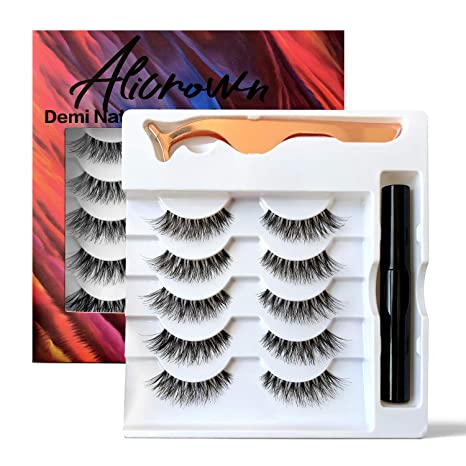 ALICROWN False Eyelashes, Natural Soft Handmade Lashes 5 Pairs Multipack with Glue and Applicator