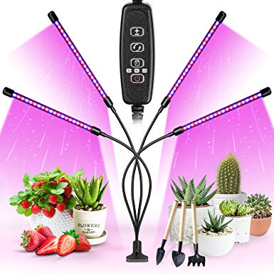 Grow Lights for Indoor Plants, Garpsen Newest 80 LEDs Full Spectrum Led Plant Grow Light, 10 Dimming Level & 4 Heads Grow Lamp with Timer 360°Adjustable Gooseneck for Seedlings and Succulents