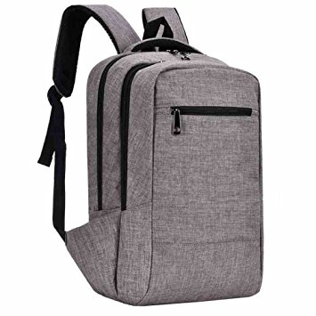 Lightweight Stylish Travel Backpack for Tablet Laptop up to 15.6 Inch, Feskin Slim Classic Casual Student Backpack Simple Business Bags for Women Men - Grey