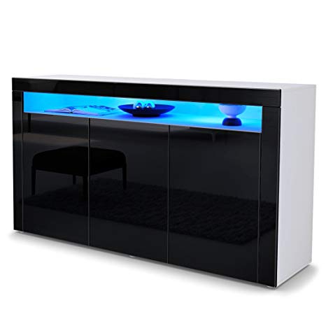 Sideboard Buffet Valencia in White matt/Black High Gloss/Black High Gloss