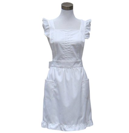 Hyzrz Lovely White Cotton Retro Lady's Aprons for Women's Cake Kitchen Fashion Cook Apron Chic with Pockets for Christmas Gift (White)