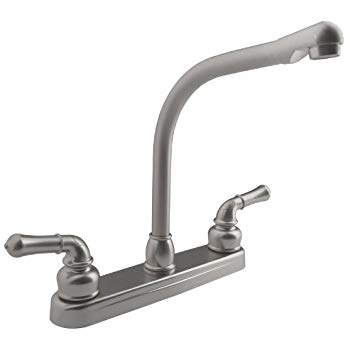 Dura Faucet Kitchen Faucet for RV - Hi-Rise with Classical Levers for Recreational Vehicle, Motorhomes, 5th (Fifth) Wheel, Travel Trailer Replacement Faucet (Brushed Satin Nickel)