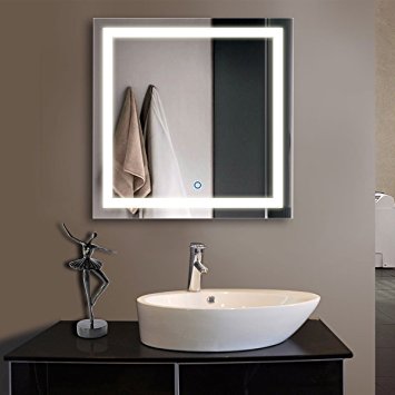 32 x 32 In Horizontal and Vertical LED Bathroom Silvered Mirror with Touch Button (CK010-F)