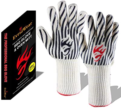 Evridwear 932°F Extreme Heat and Cut Resistant BBQ Gloves Oven Mitts, Non-Slip Silicone Coated Pot Holders for Cooking, Baking, Grilling, Fireplace and Microwave (Zebra, One Size-Extended Cuff)