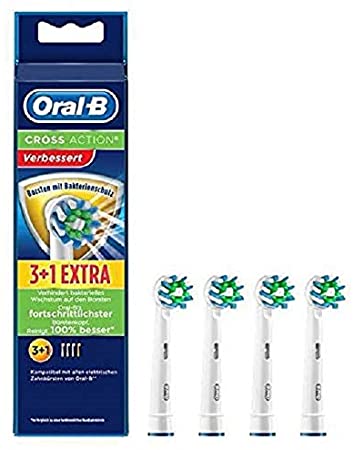 Braun Oral-B 4210201207238 Oral-B CrossAction Toothbrush Heads with Bacterial Protection and Prevents Bacterial Growth on the Bristles Pack of 4
