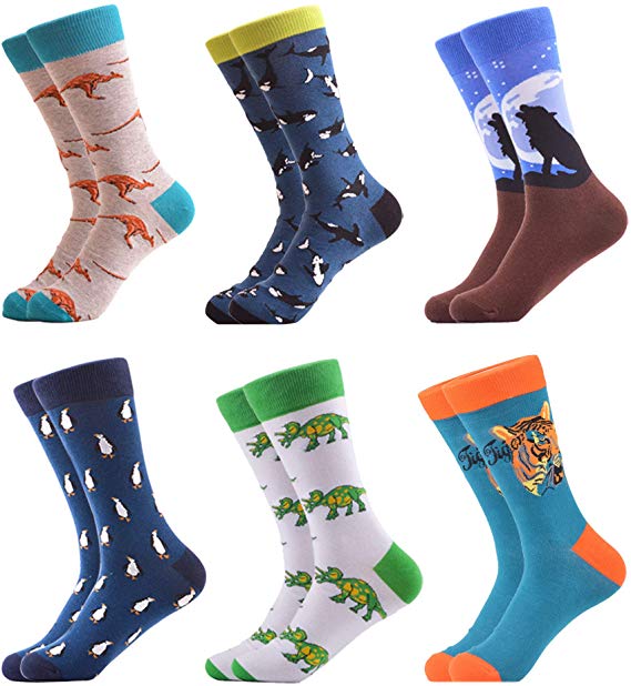 WeciBor Men's Dress Cool Colorful Fancy Novelty Funny Casual Combed Cotton Crew Socks Pack