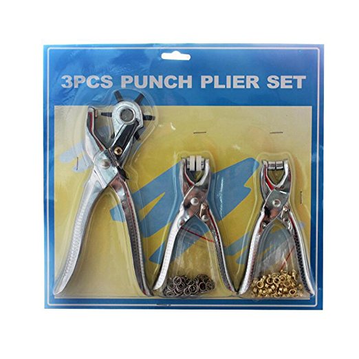 XHSP 3pcs Punch Pliers Set Shoe Brass Eyelets Setting Plier Leather Belt Hollow Hole Punches Red (with 200pcs Eyelets) Silver
