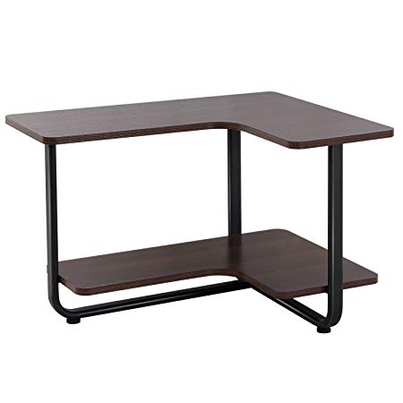 Lifewit 2-tier Couch Side End Table, L-shape Huge Capacity Sofa Table Desk, Espresso