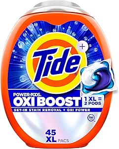 Tide Oxi Boost Power PODS Laundry Detergent Pods, 45 Count, Stain Remover Plus Oxi Power