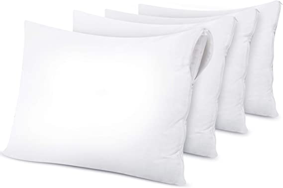 Utopia Bedding Waterproof Zippered Pillow Encasement - Polyester Knitted Jersey - 20 x 38 Inches - Bed Bug Proof (Pack of 4, King, White)