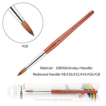 1PC KEMEISI Redwood Handle 100% Kolinsky Sable Acrylic Nails Round Nail Art Brush Manufacturer Size 8,10,12,14,16,18 (#10)