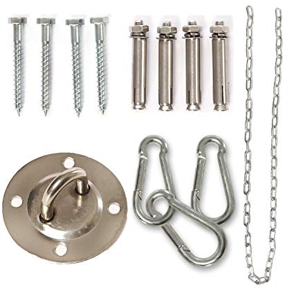 Indoor Hammock Chair Suspension Kit-Hammock Accessories-550 LB Weight Capacity Swing Chair Ultimate Stainless Steel Hardware Packs Ceiling Mount & Snap Hooks, For Concrete Ceiling and Wooden Beam
