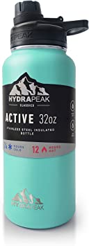 Hydrapeak 32oz Stainless Steel Water Bottle with Leak Proof Chug Lid. Vacuum Insulated Triple Walled Sports Flask