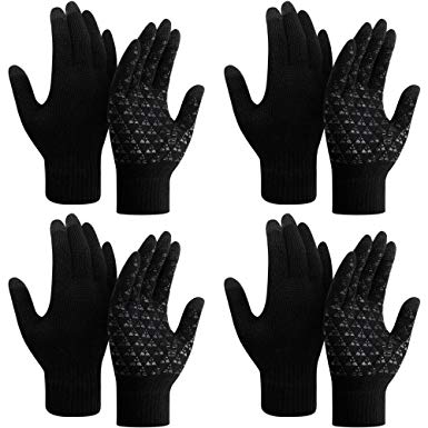 4 Pairs Winter Knit Gloves Knit Touchscreen Warm Gloves Anti-slip Stretchy Gloves for Men and Women