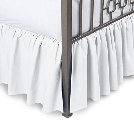 Whasmos Decor Linen Ruffled Bed Skirt 18" Drop Full, White Solid
