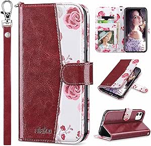 ULAK Compatible with iPhone 11 Wallet Case with Card Holder, PU Leather Flip Cover with Kickstand Magnetic Closure, Shockproof Protective Phone Case for iPhone 11 6.1 Inch, Wind Red