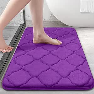 OLANLY Memory Foam Bath Mat Rug 24x16, Ultra Soft Non Slip and Absorbent Bathroom Rug, Machine Wash Dry, Comfortable, Thick Bath Rug Carpet for Bathroom Floor, Tub and Shower, Purple