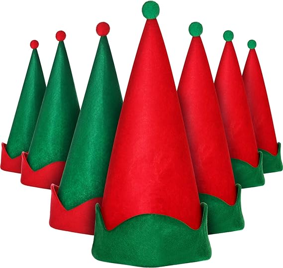 SATINIOR 8 Pieces Christmas Felt Elf Hats Green and Red Santa Elf Hat Novelty Funny Hats Xmas Holiday Party Costume Favors Gifts Accessories for Kids