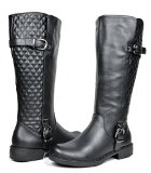 DREAM PAIRS INTRUDER Womens Winter Quilted Zipper Buckles Accent Riding Knee High Boots