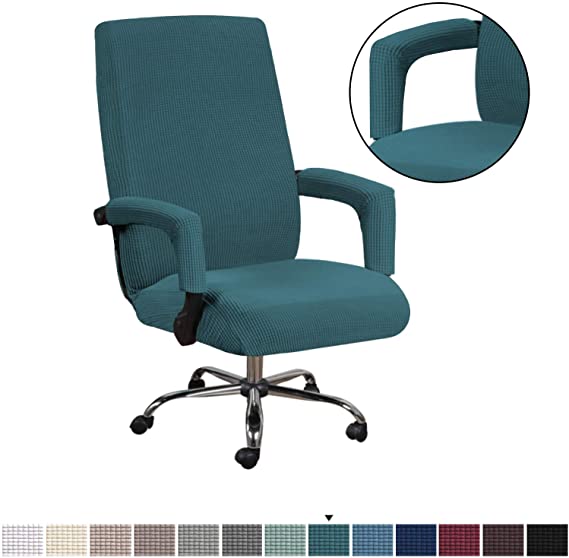 Office Chair Cover Computer Chair Universal Boss Chair Cover Rotating Swivel Chair Cover High Stretch Spandex Jacquard Fabric Removable Washable Anti-dust Chair Cover Protectors, Medium, Deep Teal
