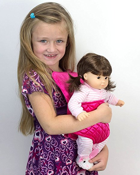 Doll Carrier for 15 Inch Baby or 18 Inch Dolls by Sophia's, Soft Hot Pink Front Carrier with Straps