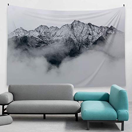 Ofat Home Snow Mountain Tapestry Wall Hanging Fabric Wall Decor Modern Nordic Style Art Photo Poster 59''x78.7'', Grey Black White
