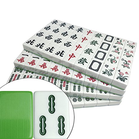 Traditional Chinese Mahjong Green Melamine Texture, 144 Tiles ONLY, 42mm X-Large