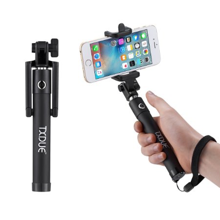 Selfie Stick TXDUE Foldable Extendable Bluetooth Selfie Sticks with Built-in Remote Shutter for iPhone Samsung and other IOS and Android Smartphones Black