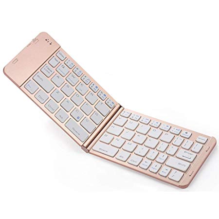 Universal Bluetooth Keyboard Wireless Rechargeable Compatible Apple iPhone Xs Max/Xs/Xr/X/8 Plus/7 plus/6s plus/i8/Samsung/ipad iOS Android Portable Folding Thin Compact iPad Keyboard (Rose Gold)