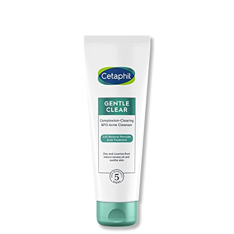 Cetaphil Gentle Clear Complexion-Clearing BPO Acne Cleanser with 2.6% Benzoyl Peroxide, Creamy and Soothing for Sensitive Skin, Suitable for All Skin Types, 4.2oz