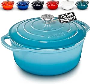 Zulay Kitchen 6 Quart Enameled Cast Iron Dutch Oven with Lid – Premium Durability & Oven Safe up to 500°F – Heavy Duty Cookware Perfect for Bread Baking, Stews, Braising & Roasting – Turquoise