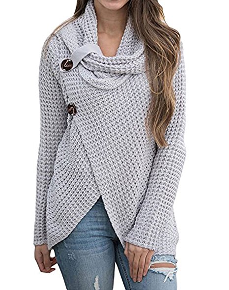 Inorin Womens Casual Cowl Neck Wrap Long Sleeve Chunky Knit Sweater Pullover Jumper