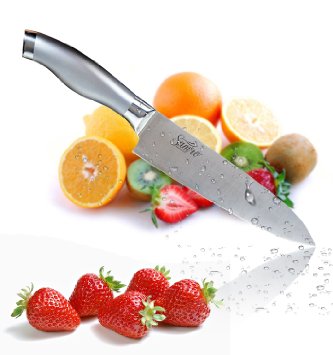 #1 High Quality Chef's Knife 8 Inches Stainless Steel Silver Professional Modern German Design Cook's Knives with a Well Balanced Comfortable Handle for Chopping, Mincing, Slicing and Dicing!